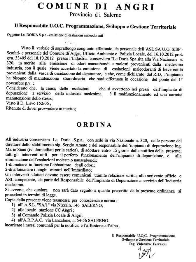 il Comune di Angri ha emanato un ordinanza di lavori urgenti alle vasche del depuratore de 